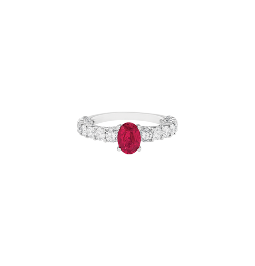 anillo con rubÃ­ oval al centro y diamantes peyrelongue