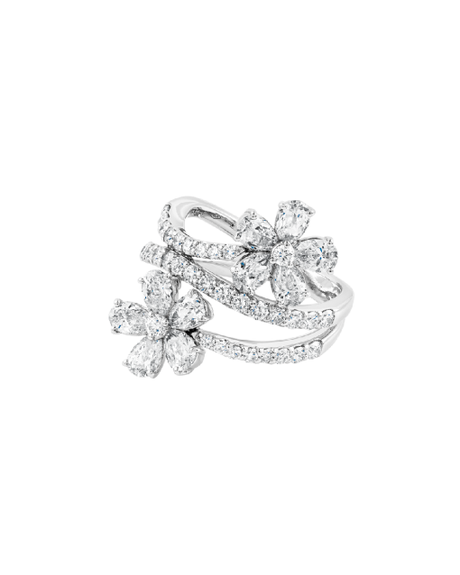 anillo en oro blanco con flores de diamantes peyrelongue