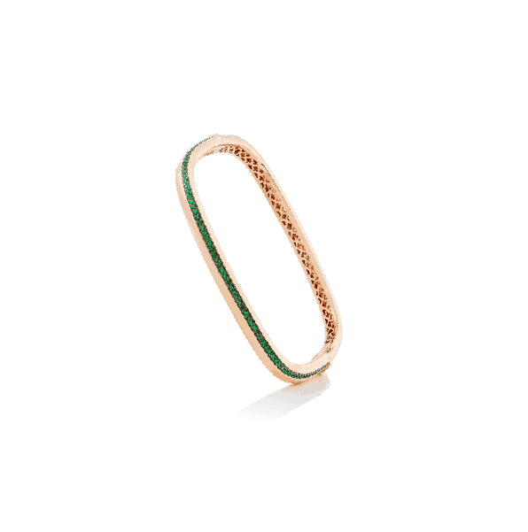 brazalete rigido en oro rosa con esmeraldas de peyrelongue