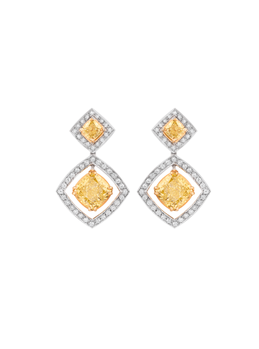 aretes en oro blanco con diamantes fancy yellow y blancos peyrelongue