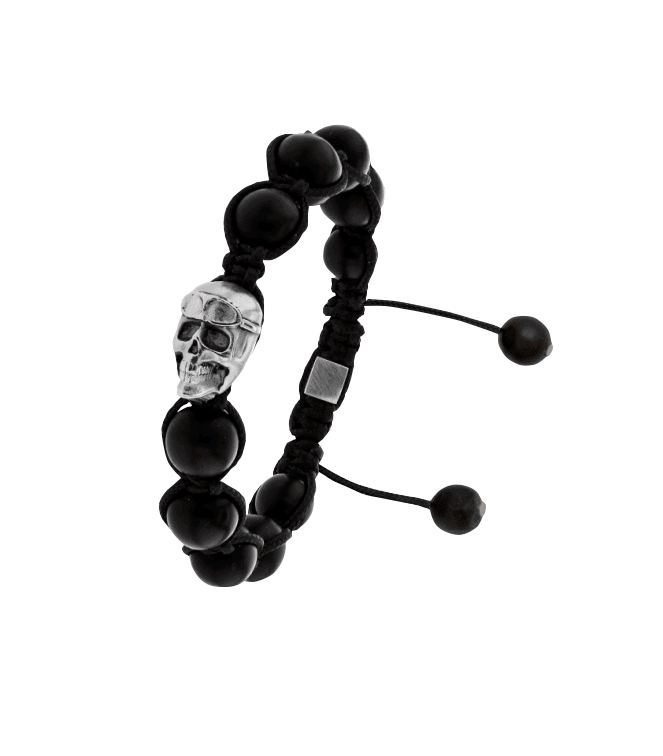 pulsera para hombre albanu con calavera y cuentas de cuerno de toro