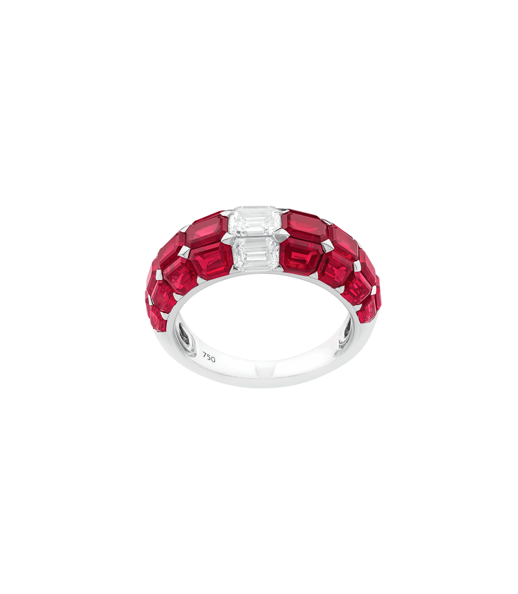 anillo con rubies y diamantes de oro blanco de 18k de peyrelongue