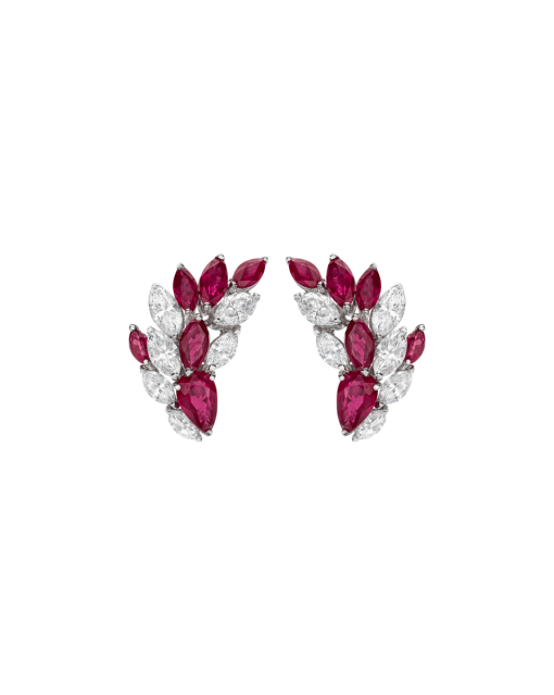 aretes oro blanco rubies y diamantes