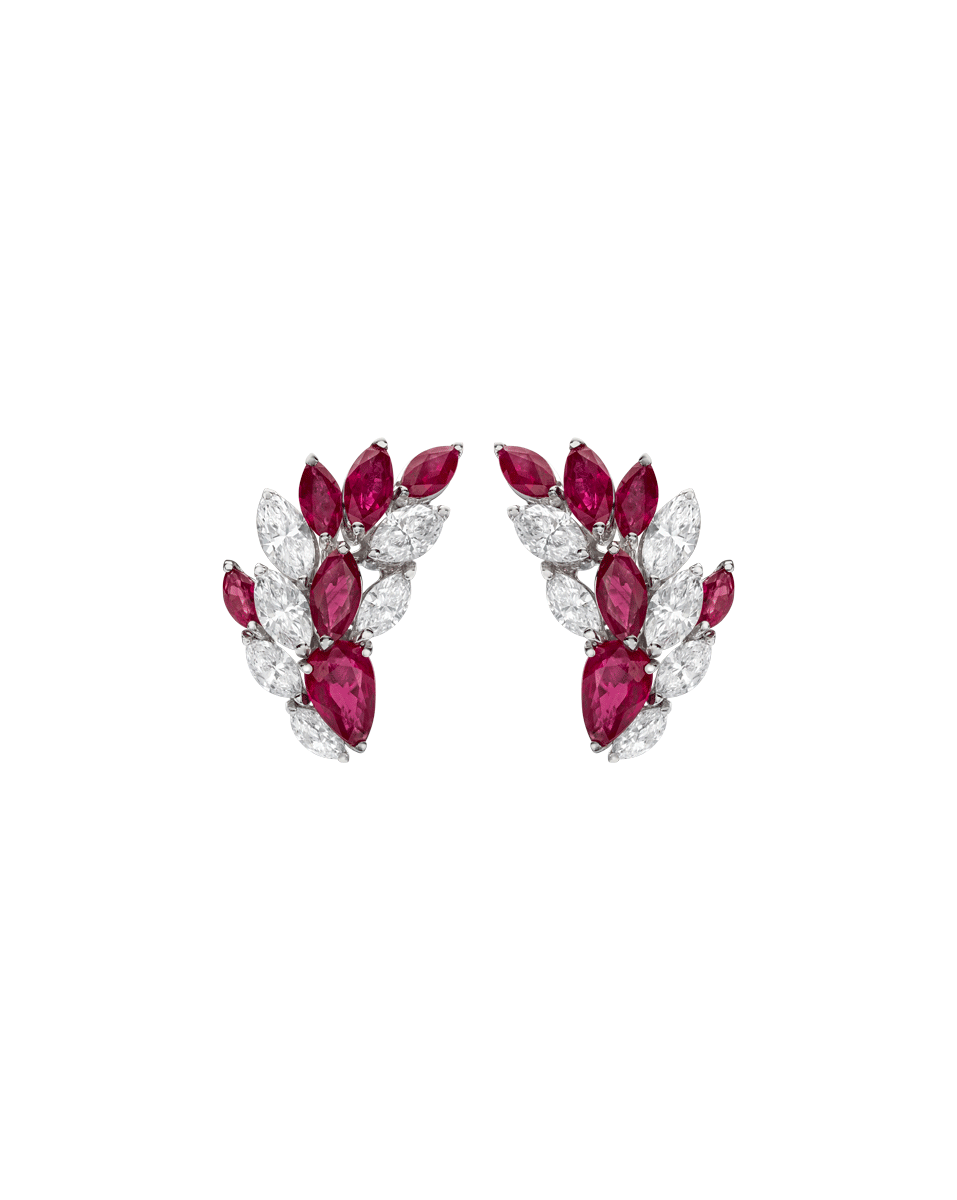 aretes oro blanco rubies y diamantes