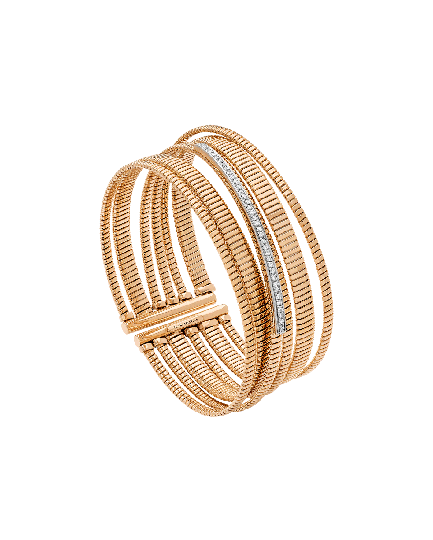 brazalete peyrelongue en espiral de oro rosa con diamantes