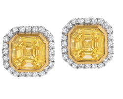 Aretes peyrelongue con zafiros amarillos y diamantes en oro blanco 18k