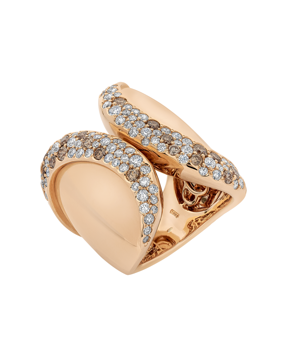 anillo peyrelongue en oro rosa con diamantes brown y blancos