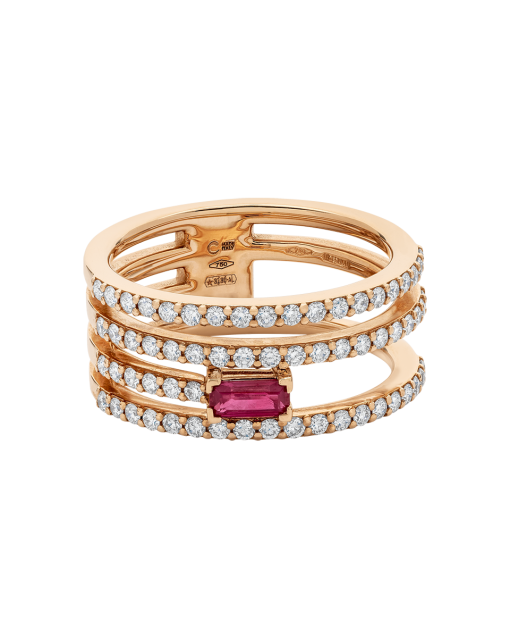 anillo peyrelongue en oro rosa con diamantes y un rubí