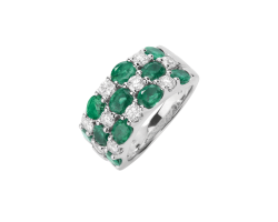 anillo en oro blanco con esmeraldas y diamantes