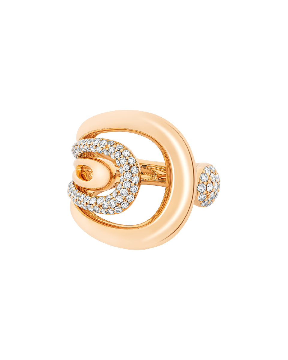 anillo de curvas en oro rosa con diamantes peyrelongue
