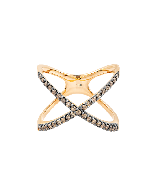 anillo en oro rosa con doa aros cruzados de diamantes brown peyrelongue