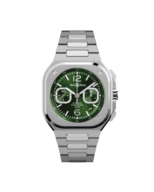 reloj bell & ross br 05 chrono green steel bt05c-gn-st-sst