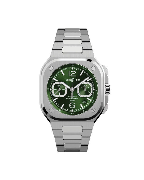 reloj bell & ross br 05 chrono green steel bt05c-gn-st-sst