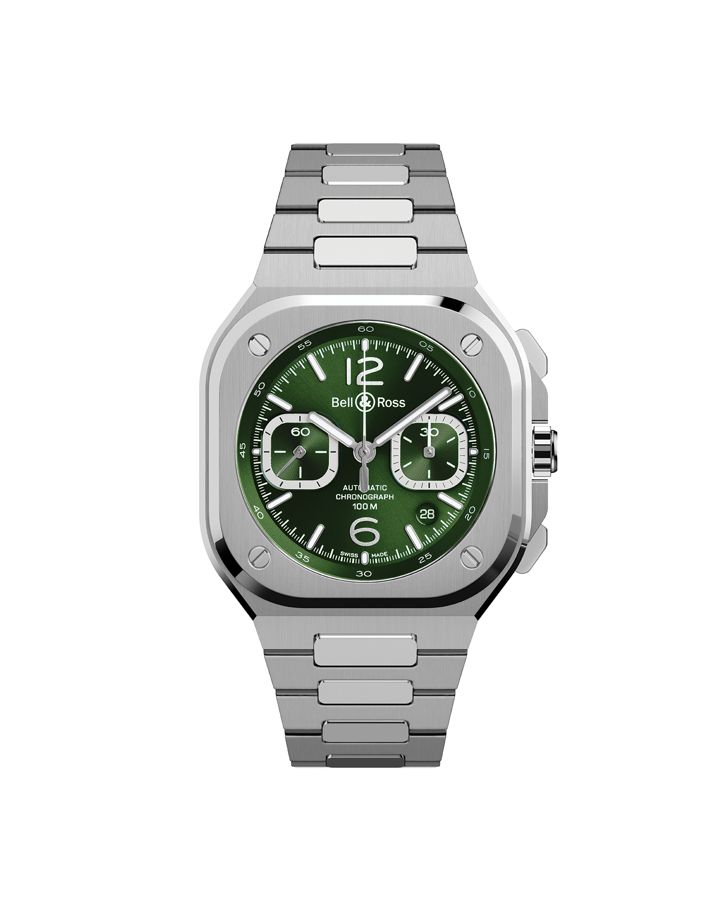 reloj bell & ross br 05 chrono green steel bt05c-gn-st-sst