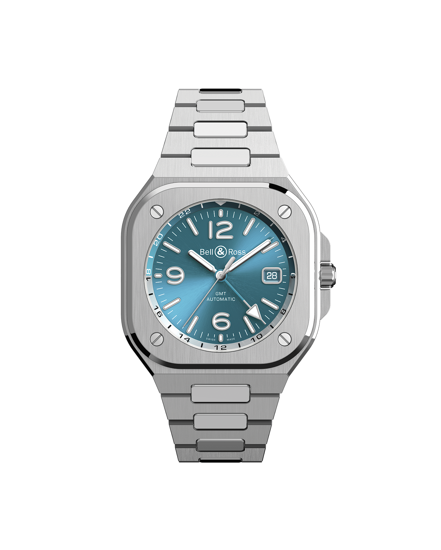 reloj bell & ross br 05 gmt sky blue br05g-pb/st