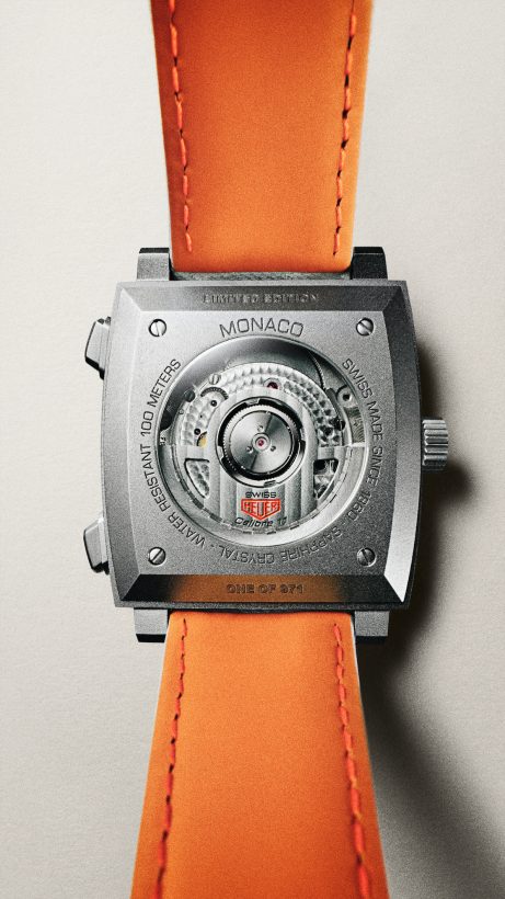Reverso del TAG-Heuer Monaco Chronograph x Gulf Oil