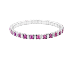 Pulsera de Oro Blanco con Diamantes y Zafiros Rosas