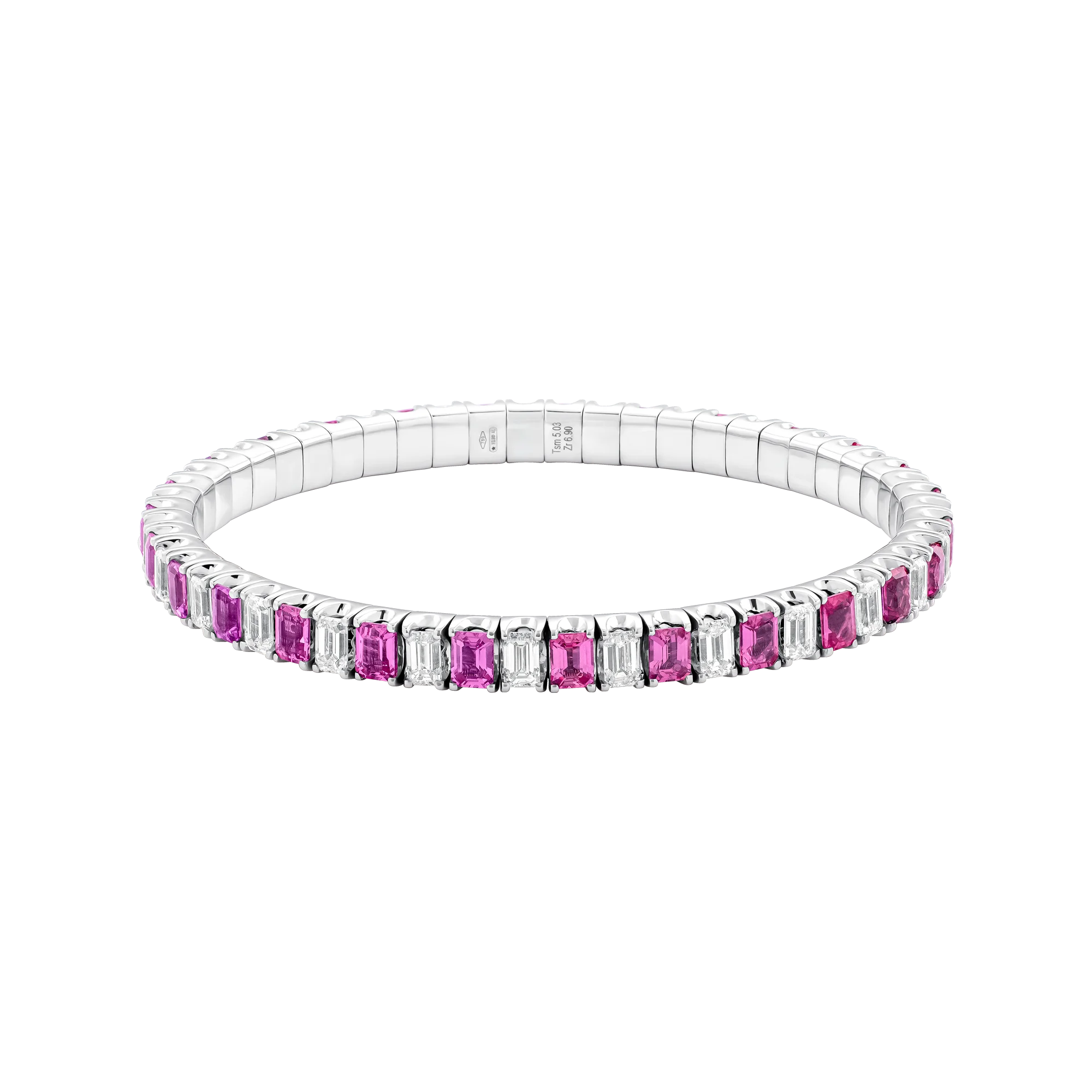 Pulsera de Oro Blanco con Diamantes y Zafiros Rosas