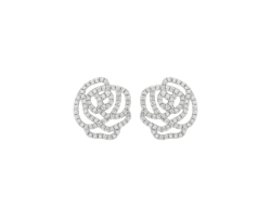 Aretes de diamantes en oro blanco con diseño de flor.