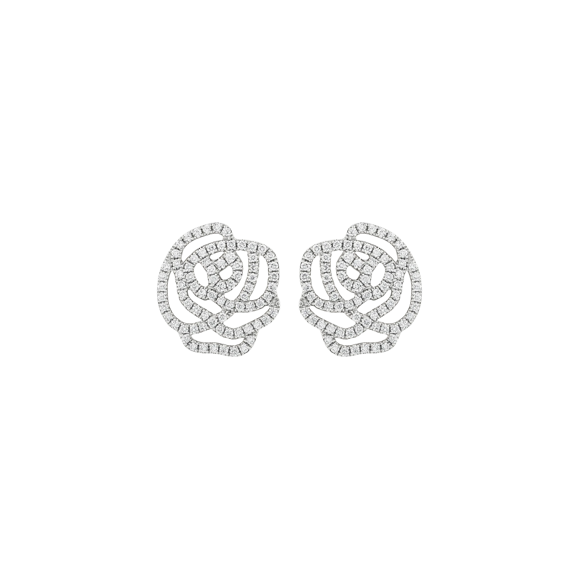 Aretes de diamantes en oro blanco con diseño de flor.