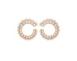 Aretes de diamantes en oro rosa con diseño de aro abierto.