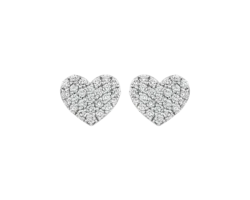 Aretes de diamantes en forma de corazón en oro blanco.