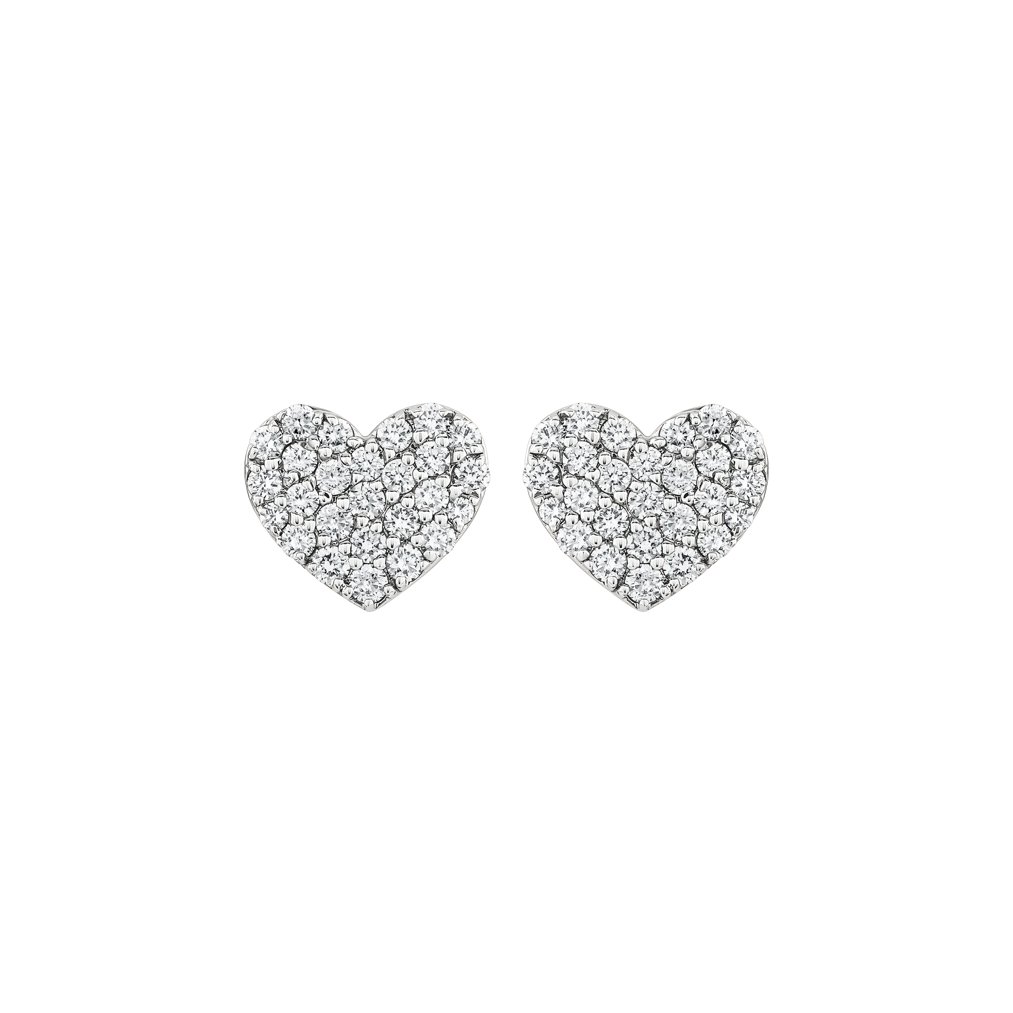 Aretes de diamantes en forma de corazón en oro blanco.
