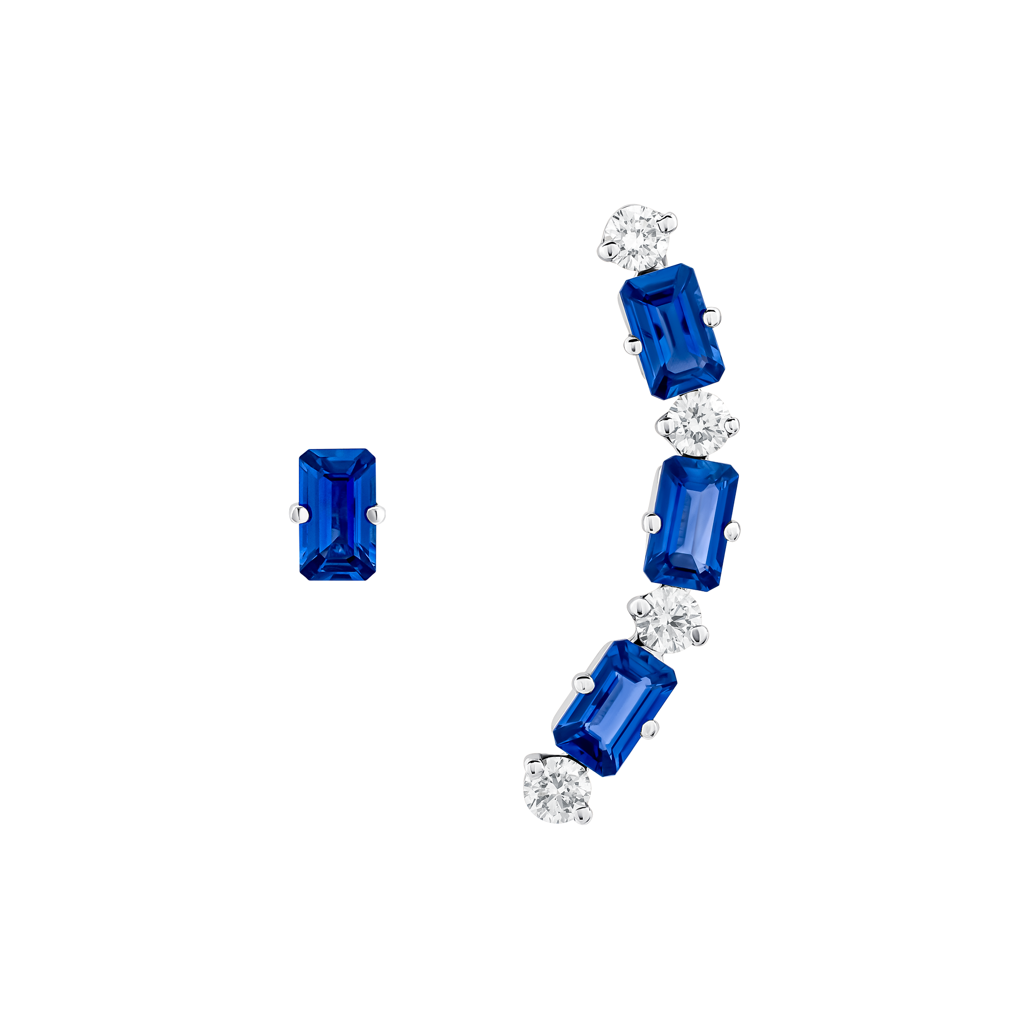 Aretes Asimétricos Zafiro y Diamantes