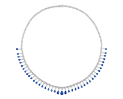 Collar con diamantes y zafiros gota en oro blanco.