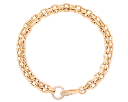 Collar de oro rosa con cadena de eslabones y broche con diamantes.