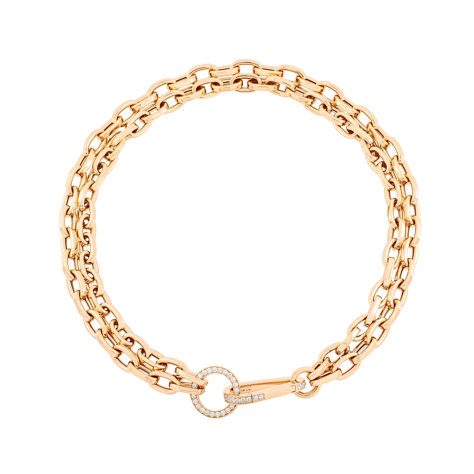Collar de oro rosa con cadena de eslabones y broche con diamantes.