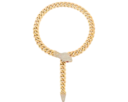 Collar de serpiente en oro amarillo con diamantes y detalles de rubíes en los ojos.