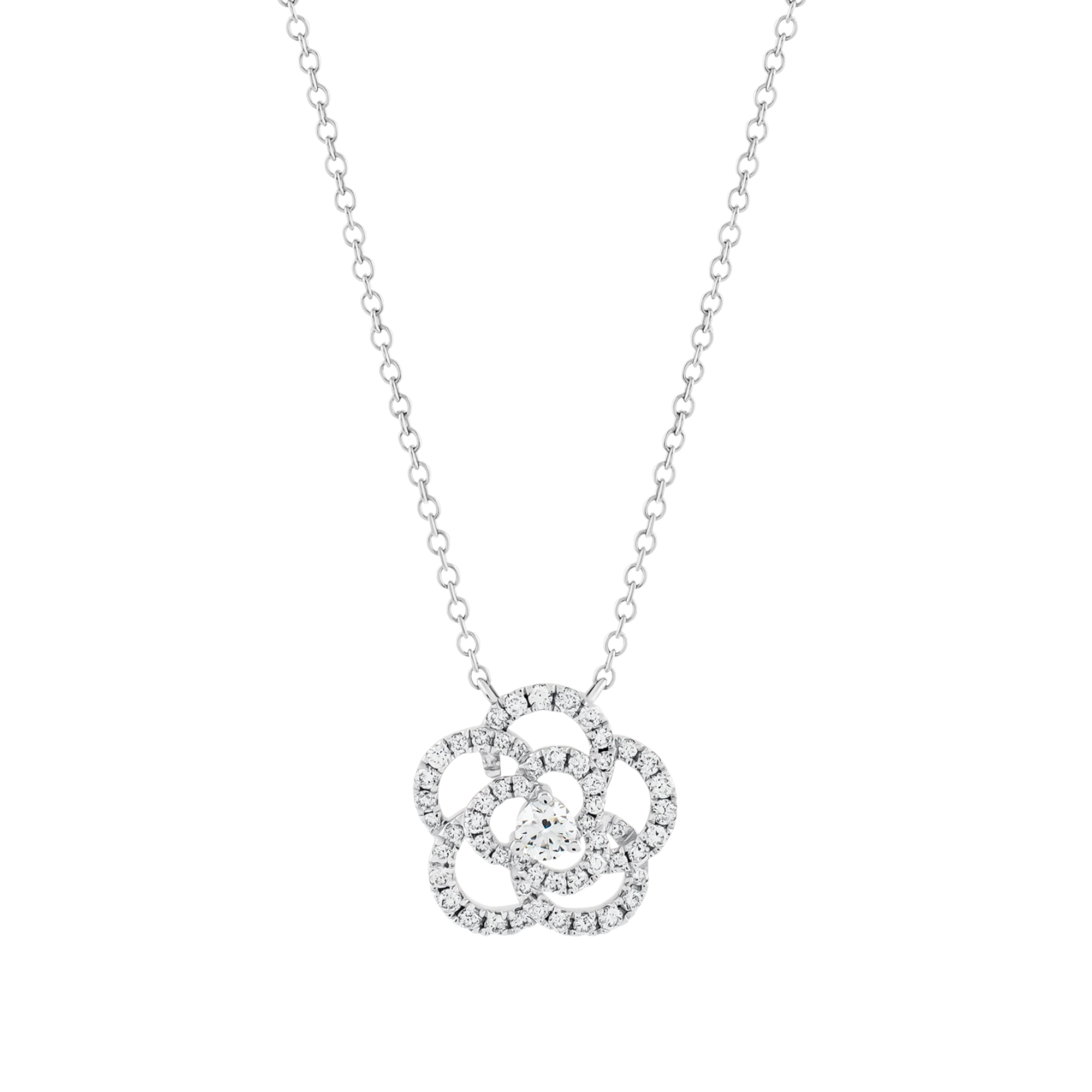 Collar en oro blanco flor con diamantes