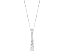 Collar de oro blanco con dije vertical tipo barra de diamantes redondos.