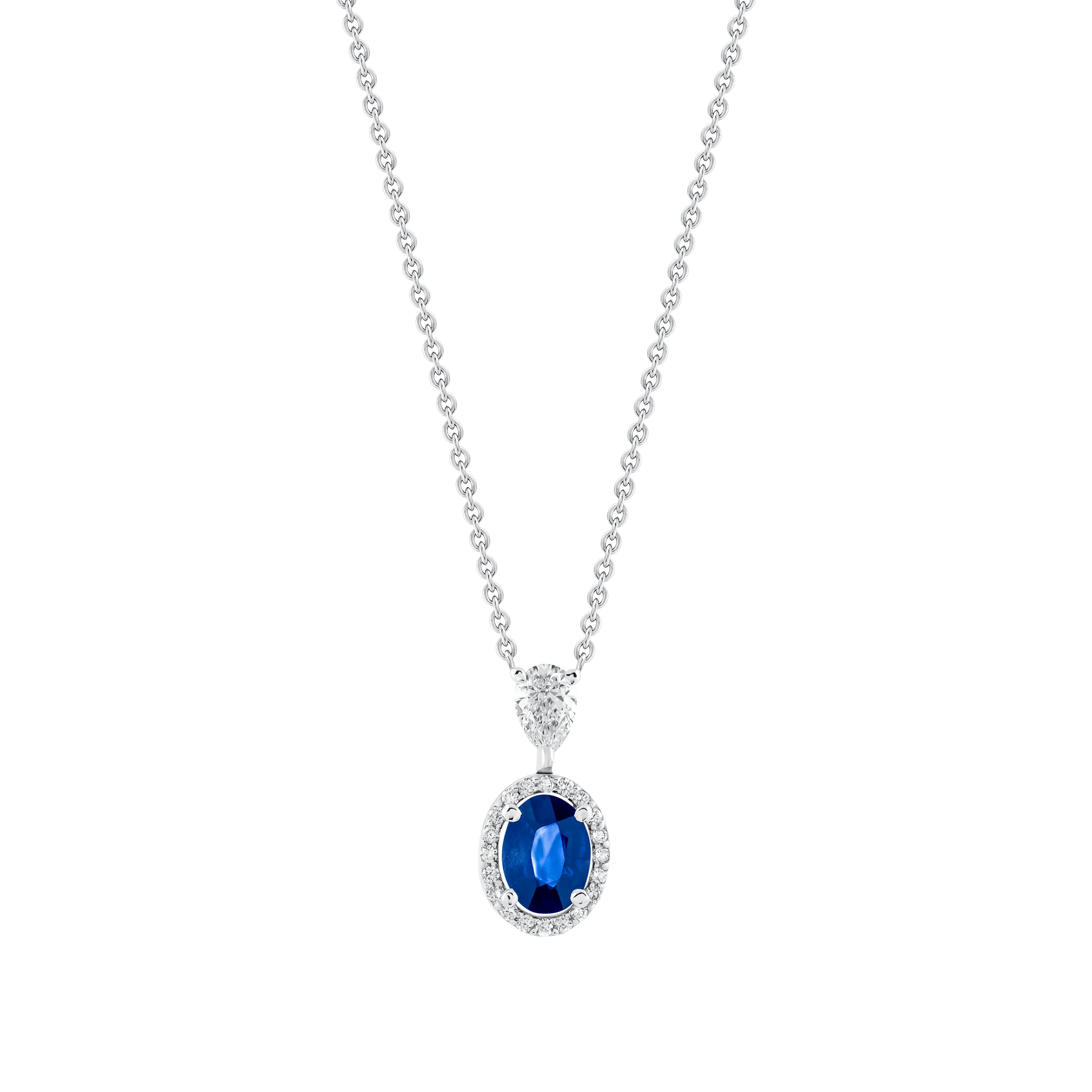 Collar de Oro Blanco con dije Zafiro y Diamantes