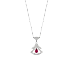 Collar Abanico de Oro Blanco con Rubí y Diamantes