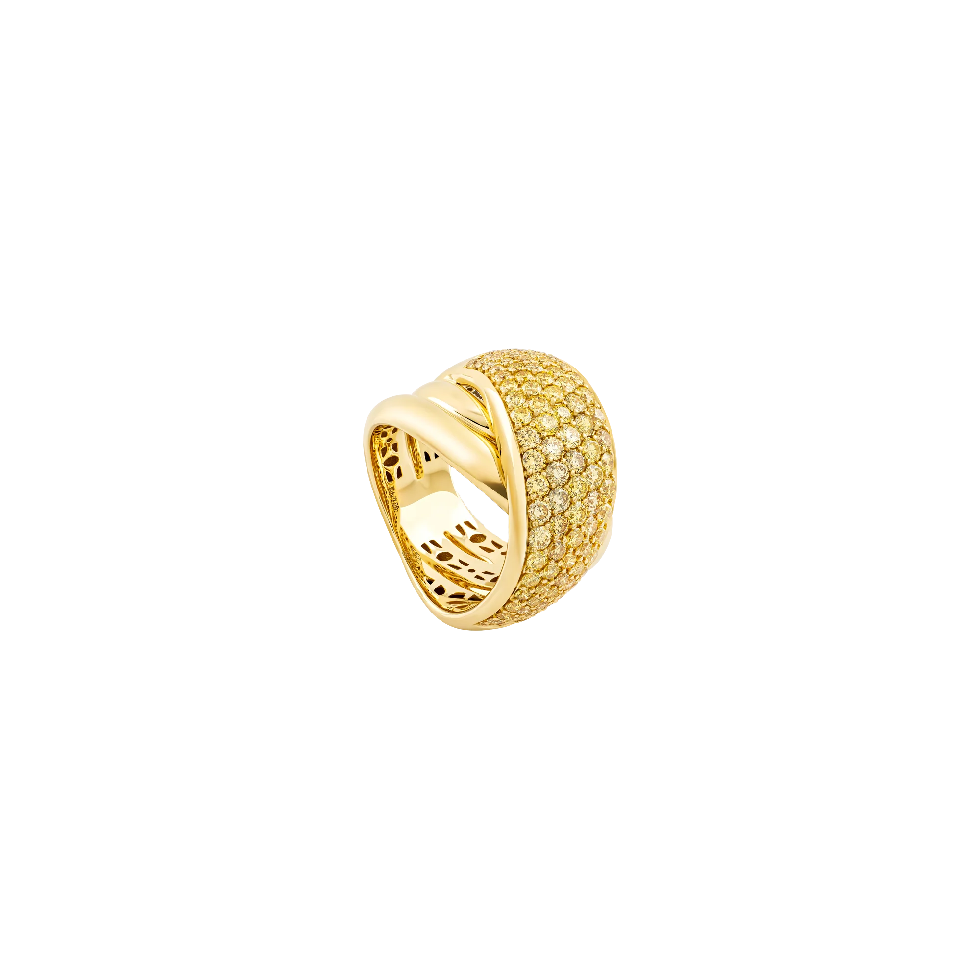 Anillo en oro amarillo con diamantes amarillos pavé